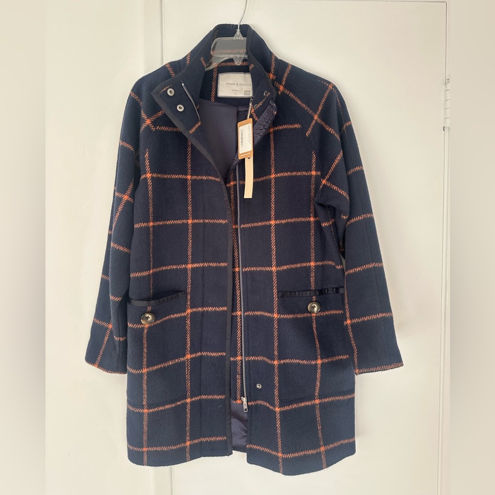 Women's Navy Checkered Coat